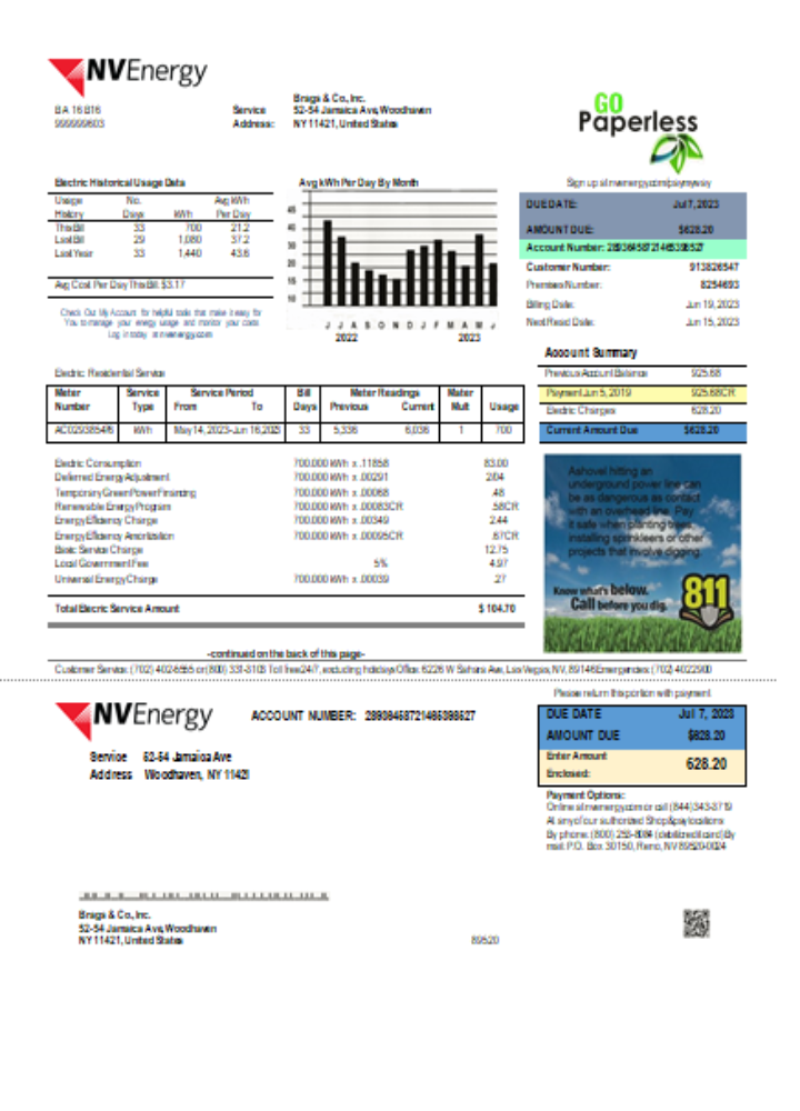 Download Nevada NV Energy utility business bill,  SCR Photoshop template